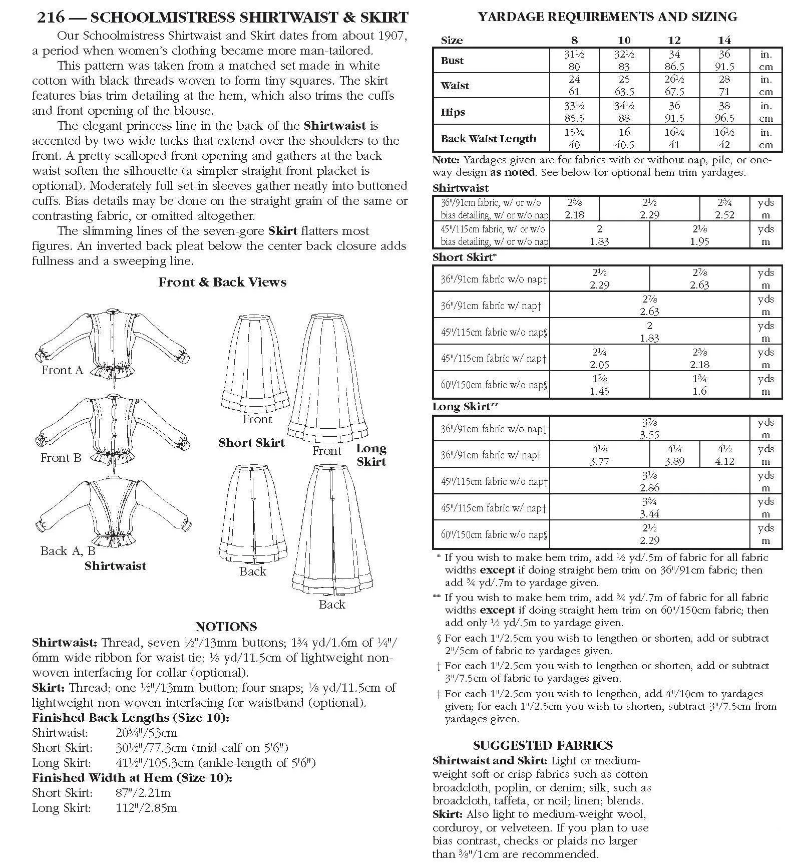 216 Schoolmistress' Shirtwaist & Skirt