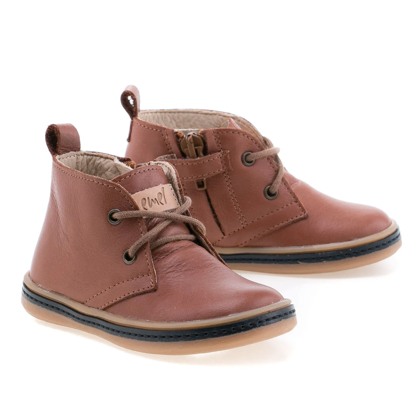 (2621A-12) Emel brown lace-up shoes with zipper