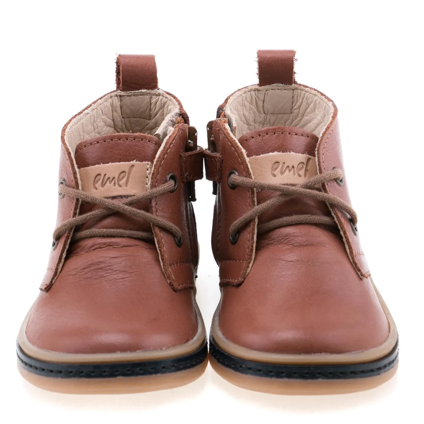 (2621A-12) Emel brown lace-up shoes with zipper