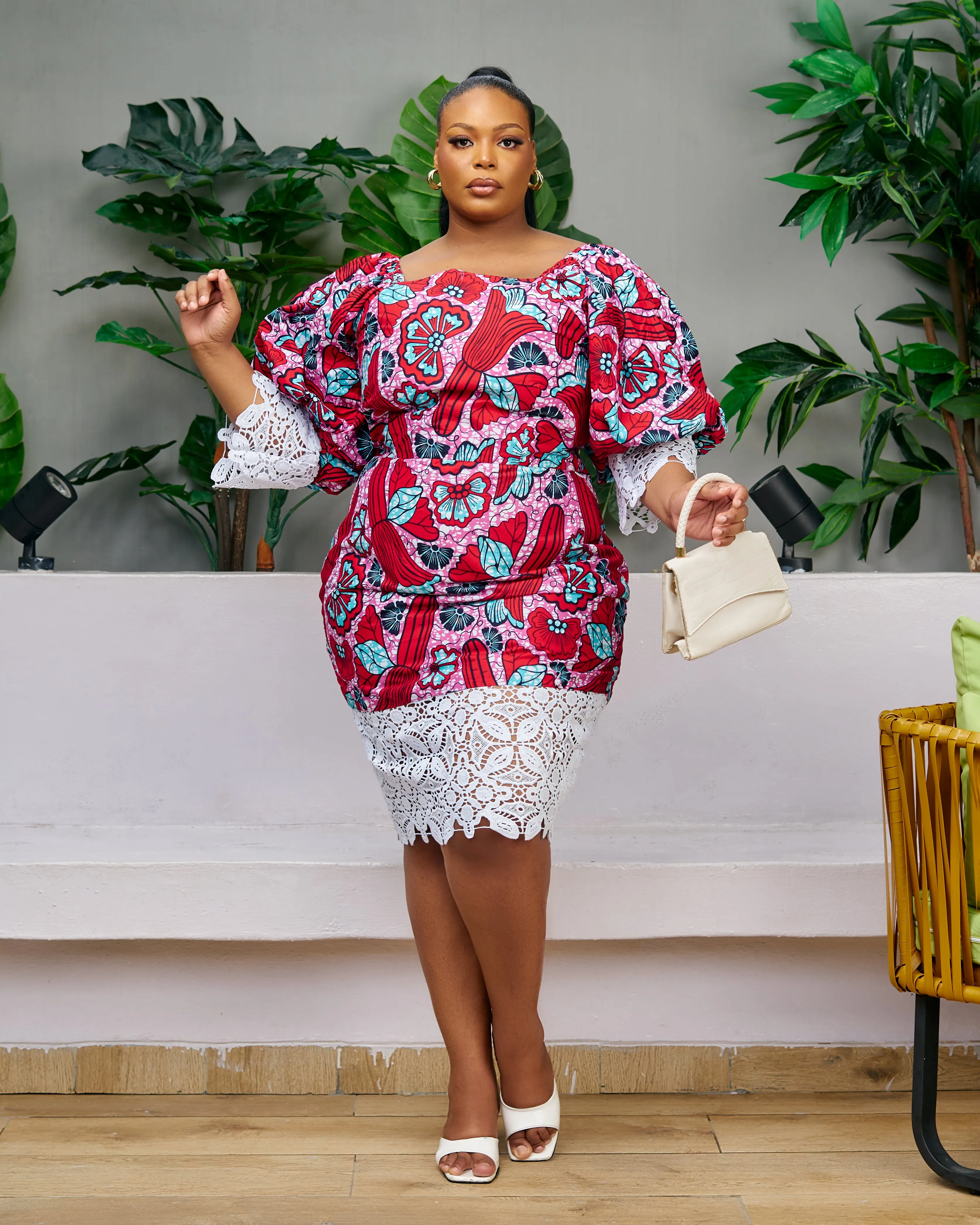 African Print Off Shoulder Midi Dress - Udoka