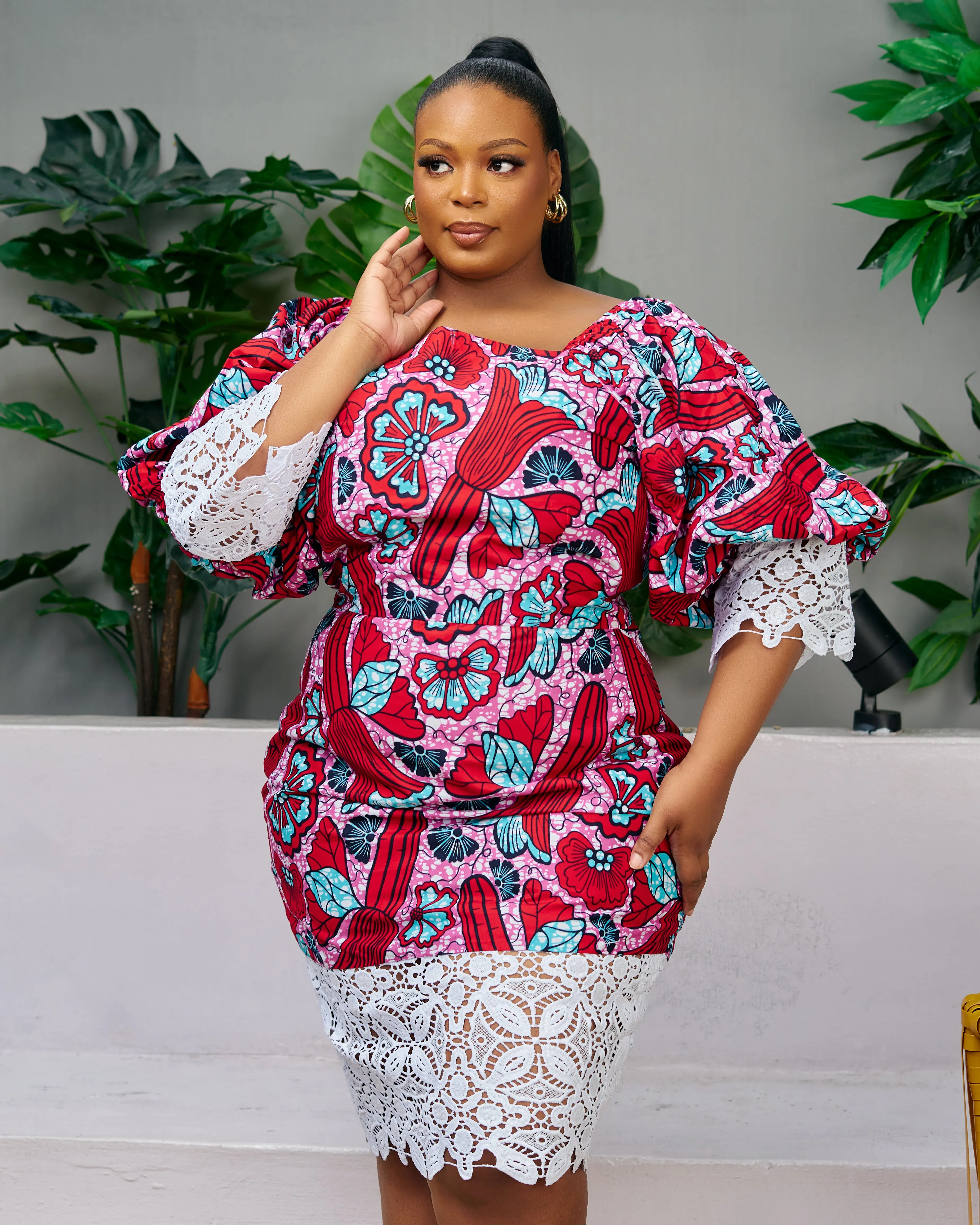 African Print Off Shoulder Midi Dress - Udoka