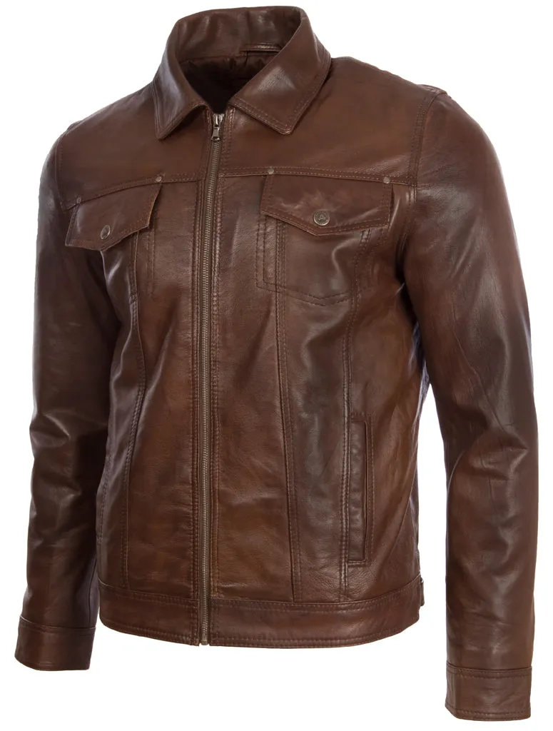 AGQ5 Men's Trucker Harrington Jacket - Nevada Brown