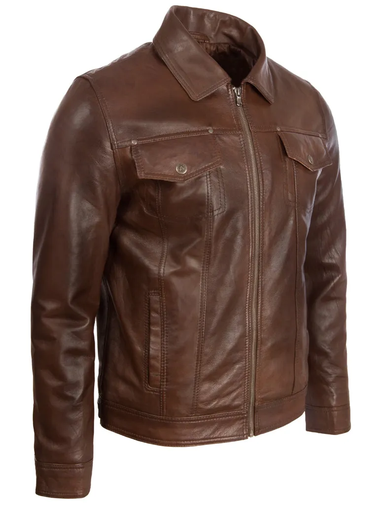 AGQ5 Men's Trucker Harrington Jacket - Nevada Brown