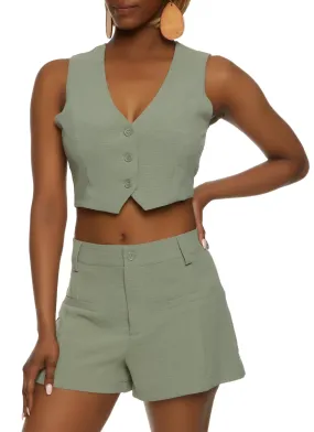 Airy Crepe Knit Button Front Cropped Vest