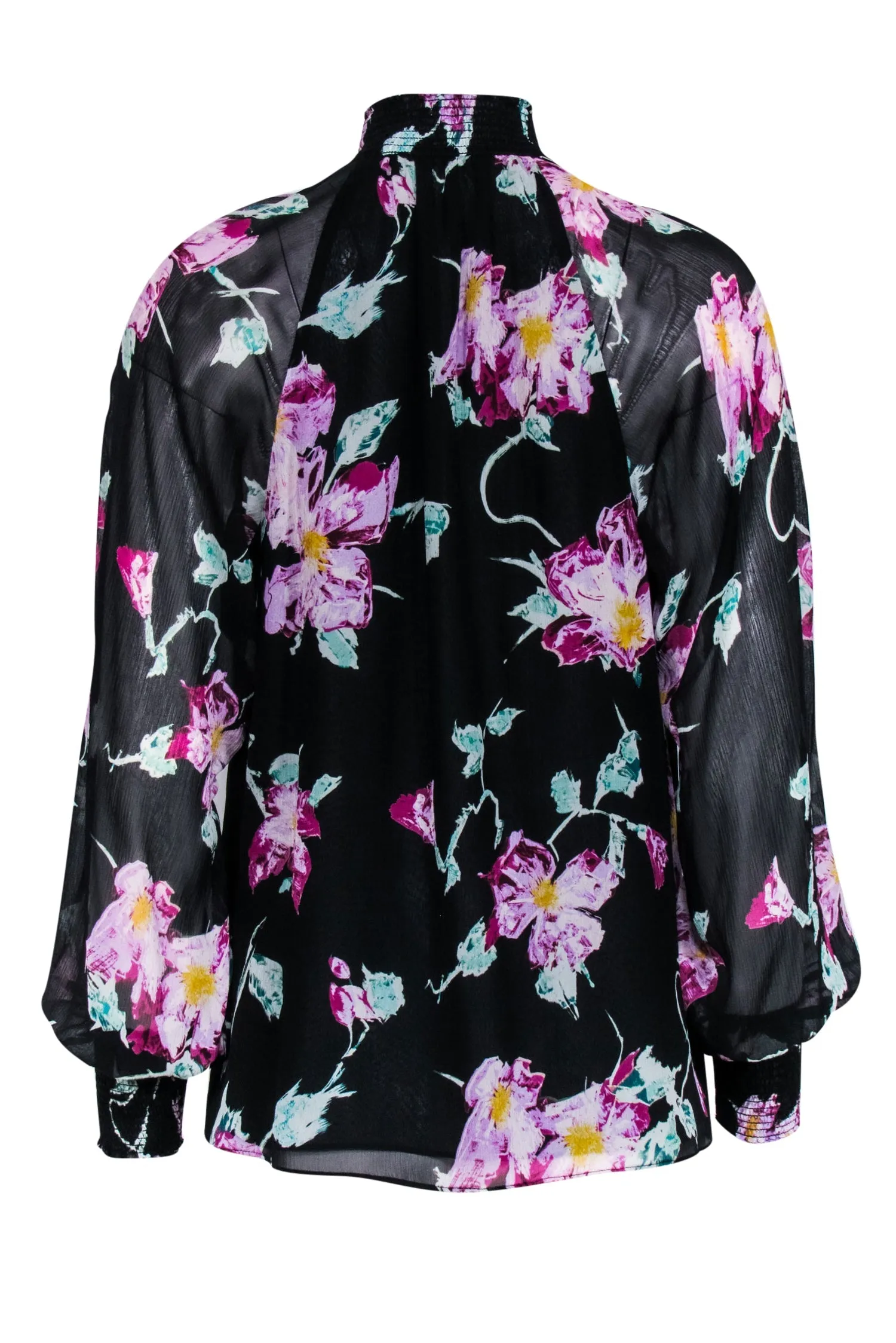 A.L.C. - Black w/ Purple & Green Abstract Floral Print Silk Blouse Sz 0