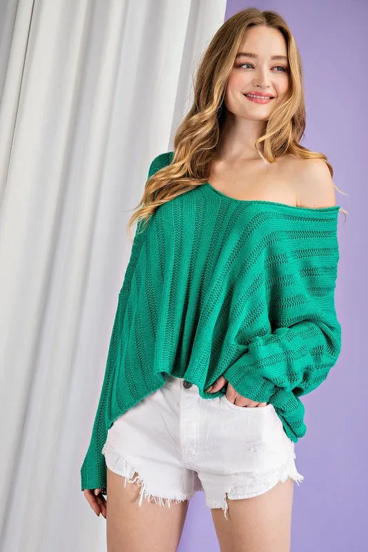 Allura Off Shoulder Sweater Top - Green