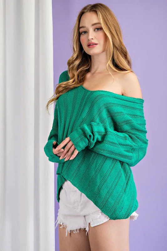 Allura Off Shoulder Sweater Top - Green