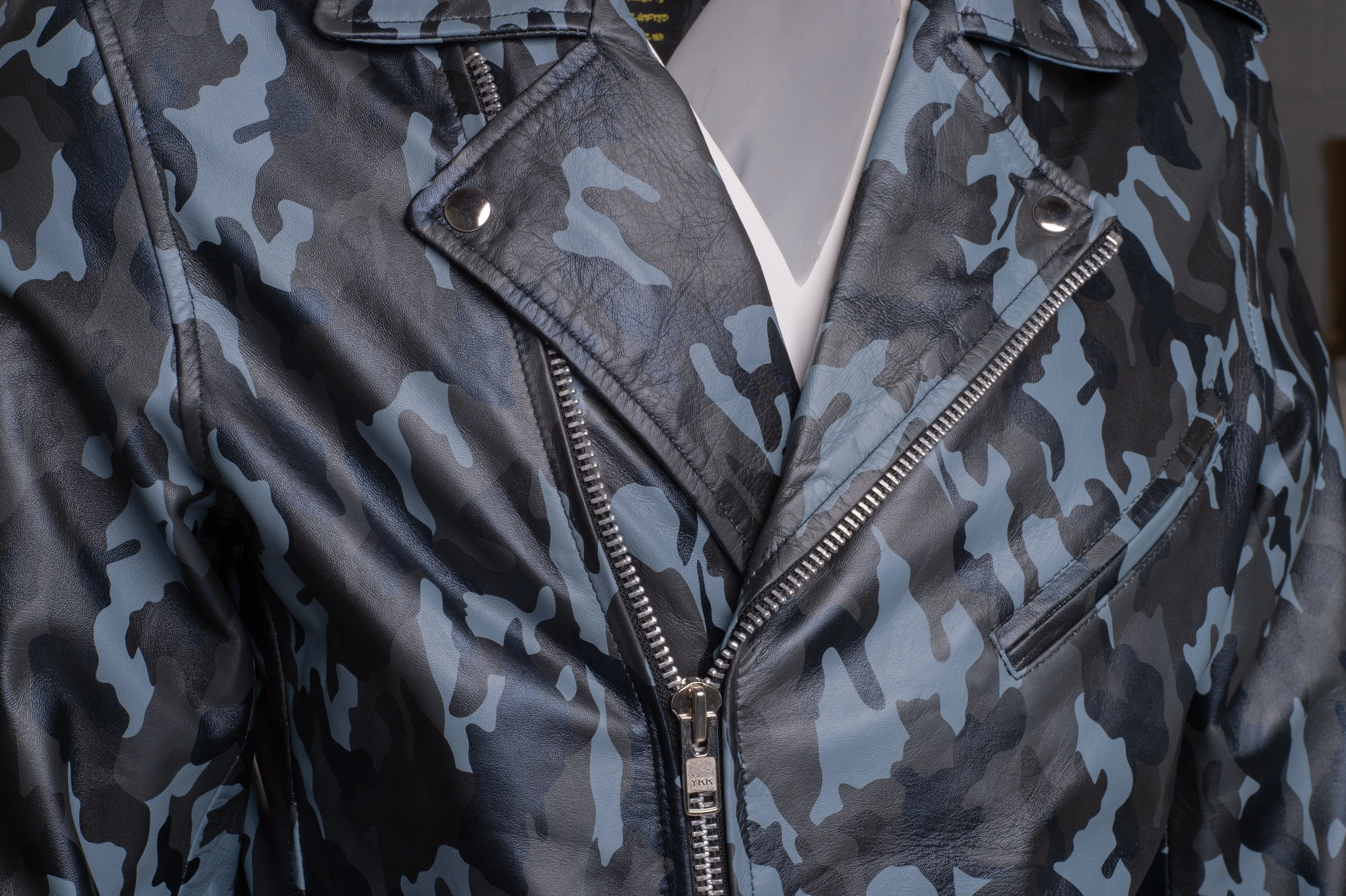 Aman Dowling's Blue Camouflage biker style jacket