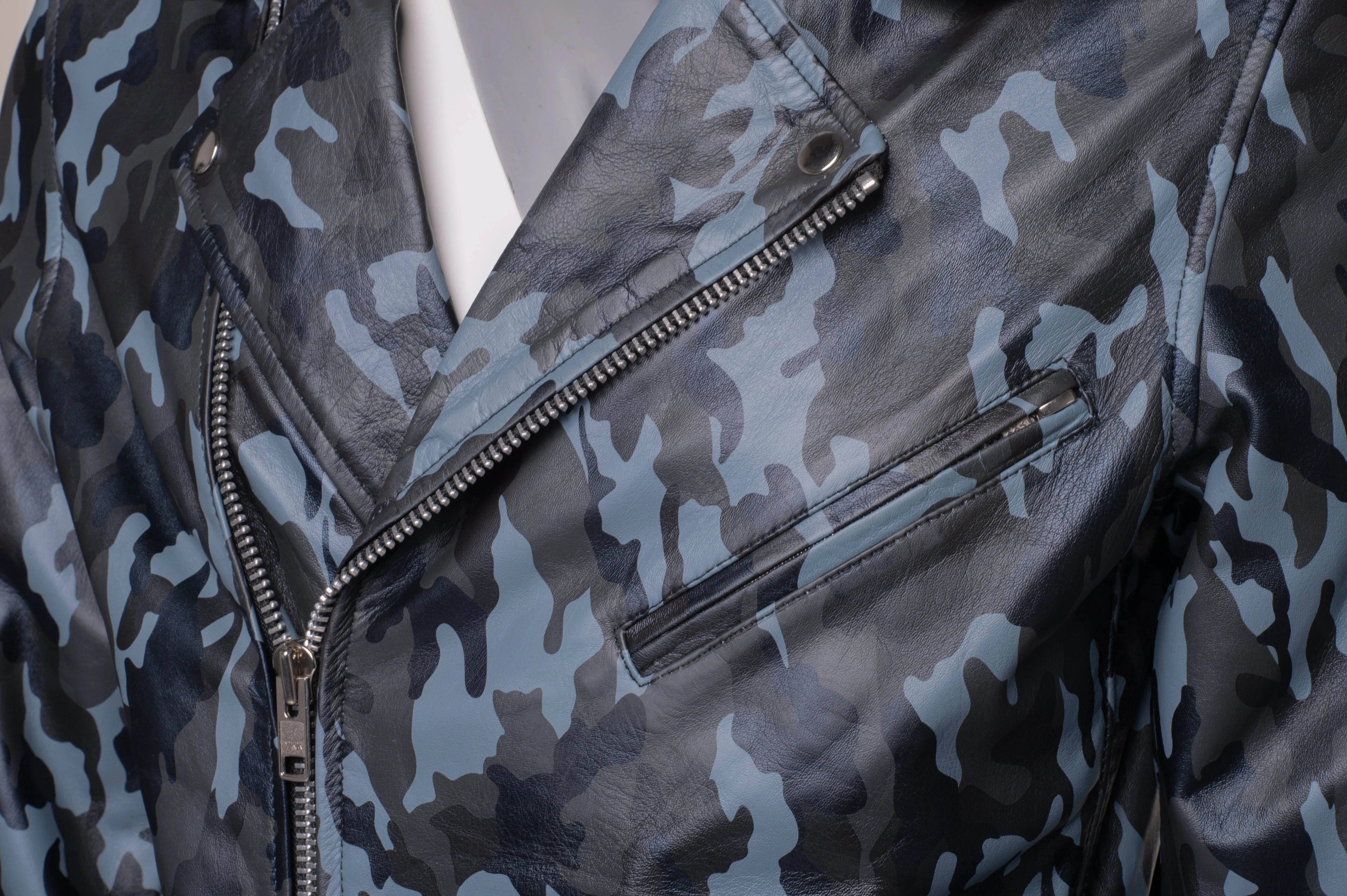 Aman Dowling's Blue Camouflage biker style jacket