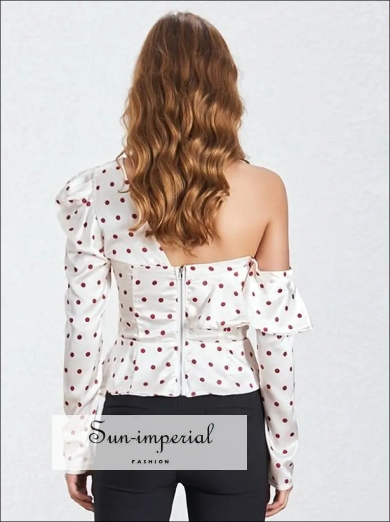 Ana top - Elegant Polka Dot Women Blouse off the Shoulder Ruffles Slim Cut