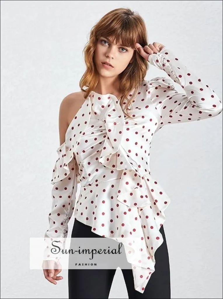 Ana top - Elegant Polka Dot Women Blouse off the Shoulder Ruffles Slim Cut