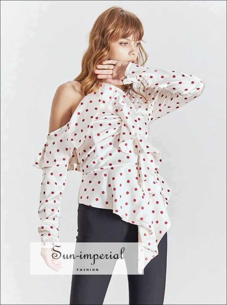 Ana top - Elegant Polka Dot Women Blouse off the Shoulder Ruffles Slim Cut