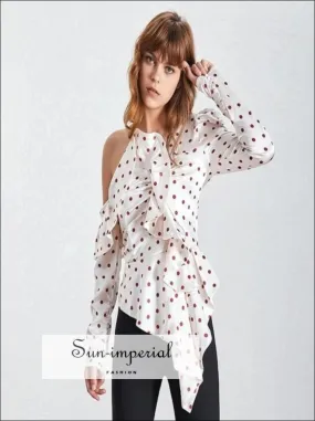 Ana top - Elegant Polka Dot Women Blouse off the Shoulder Ruffles Slim Cut