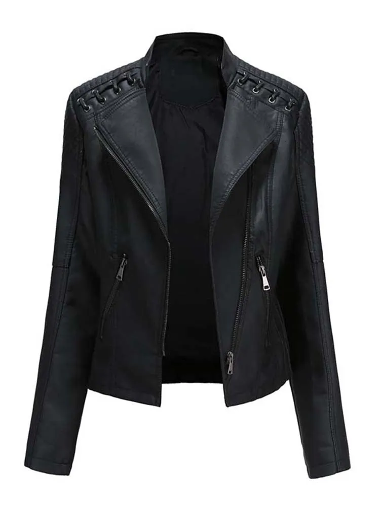 Autumn Winter Women Pu Faux Leather Jackets