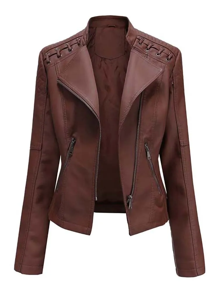 Autumn Winter Women Pu Faux Leather Jackets