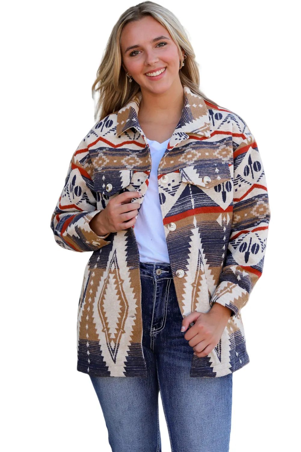 Aztec Button Oversized Jacket