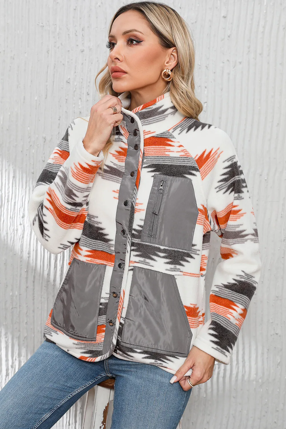 Aztec Fleece Snap Button Jacket