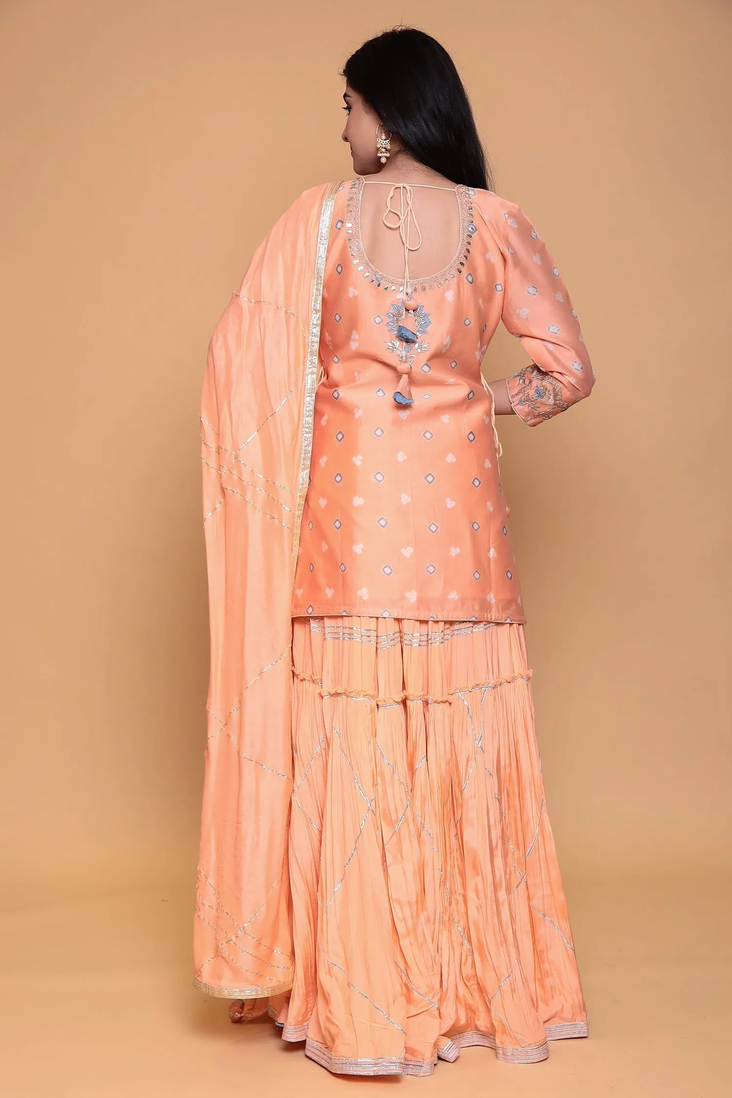 Bandhej Cotton silk Kurta with Gota Patti, Thread work.