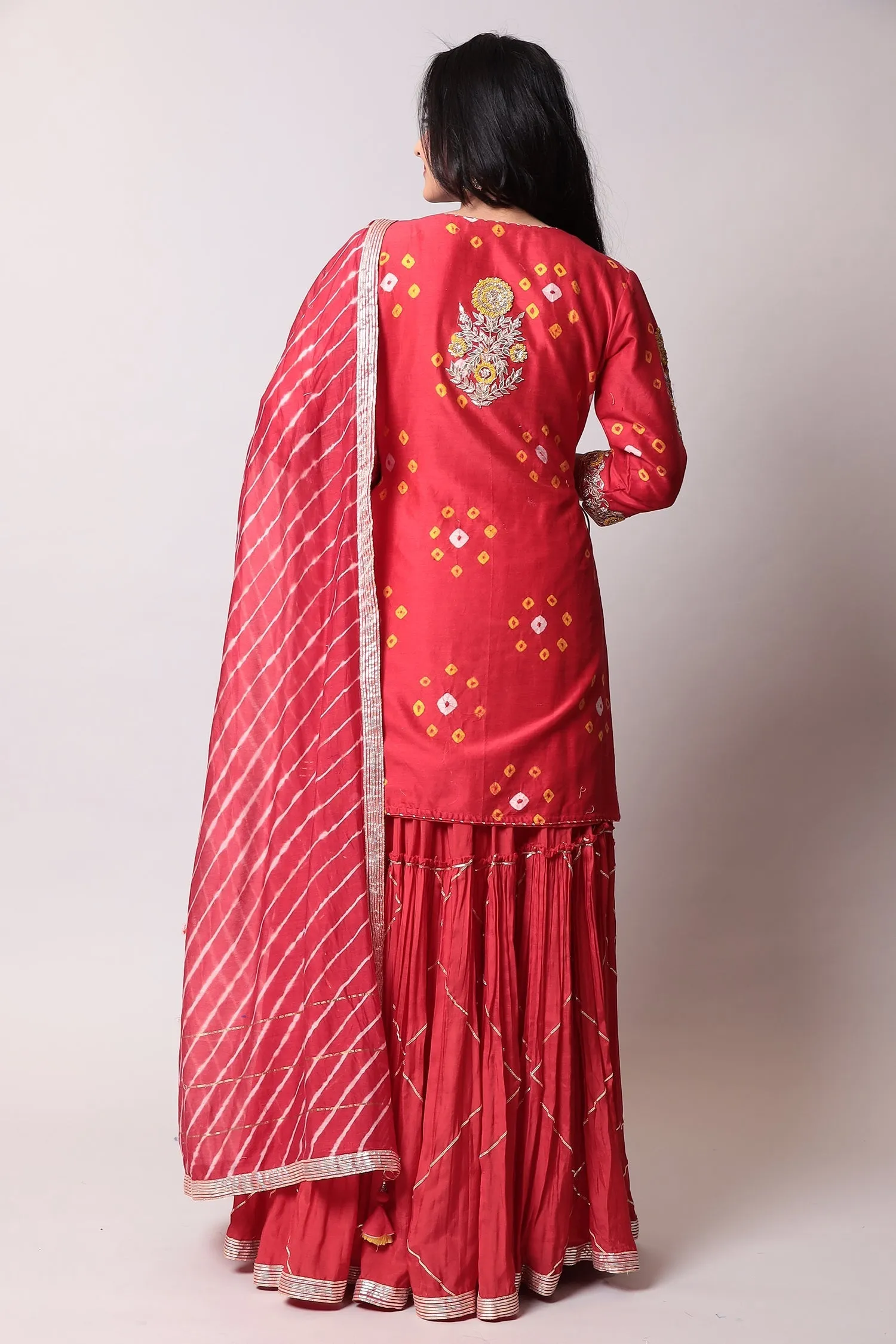 Bandhej Cotton silk Suit with Gota Patti, Thread work.