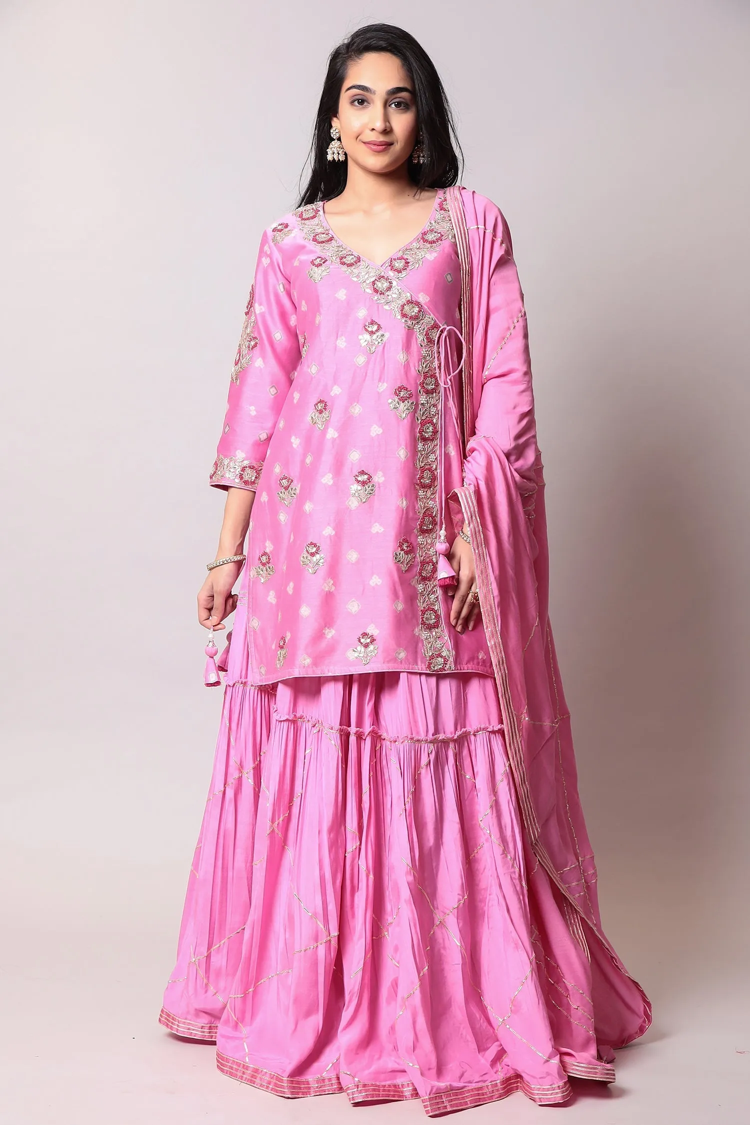 Bandhej Cotton silk Suit with Gota Patti, Thread work.