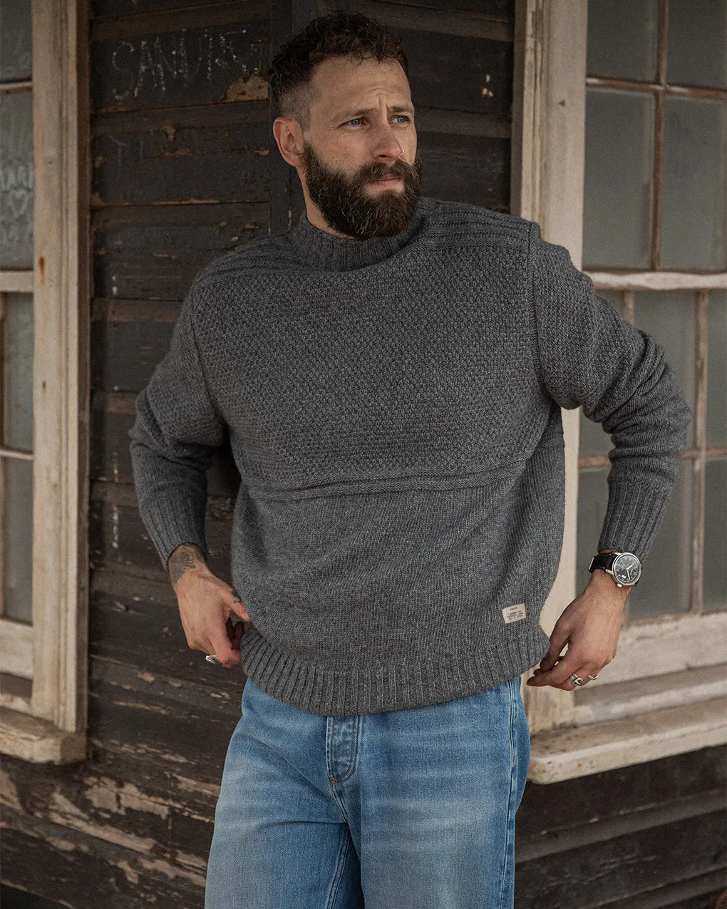 Grey Birling Knit Mock Neck Sweater - Unisex