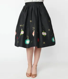 Black & Glitter Ornament Gellar Swing Skirt