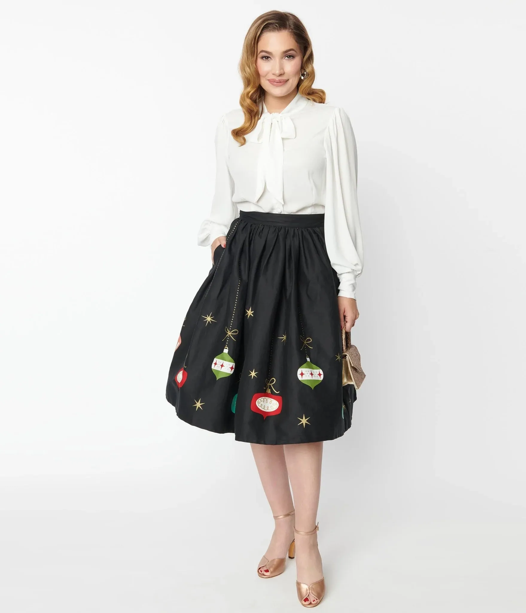 Black & Glitter Ornament Gellar Swing Skirt