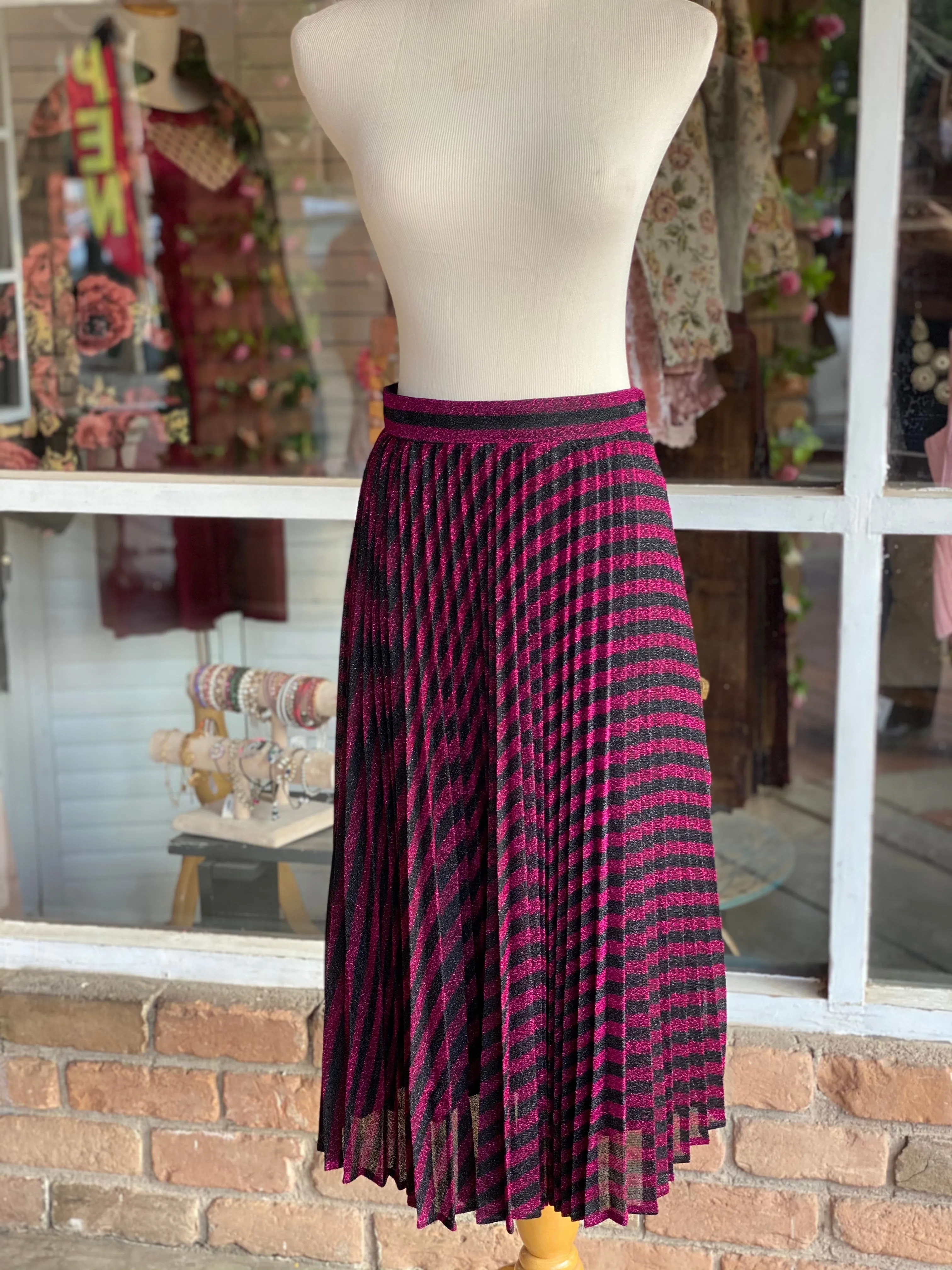 Black and Pink Stripe Maxi Skirt