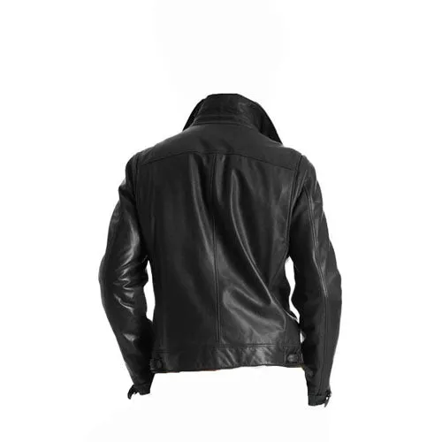 Black biker style jacket with notch lapels