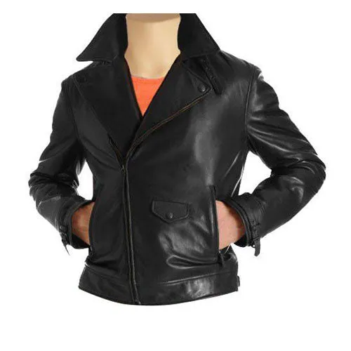 Black biker style jacket with notch lapels