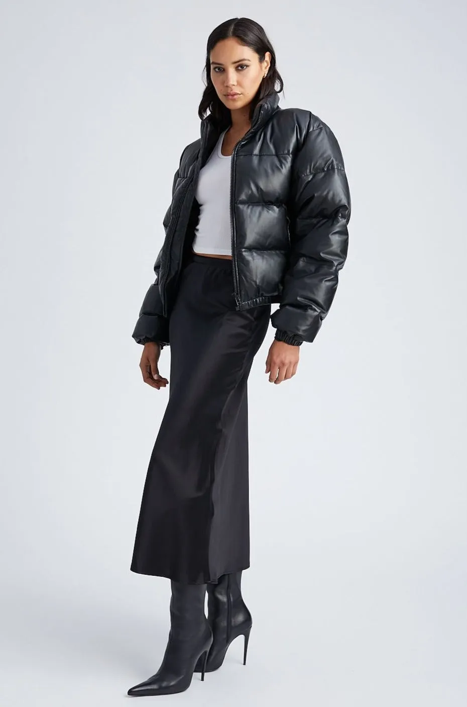 Black Leather Puffer Jacket