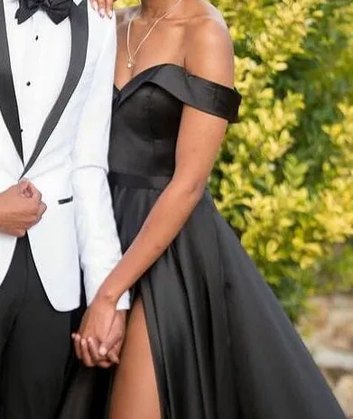 Black Off Shoulder Long Prom Dress with Slit,Custom Pageant Dresses,BP216