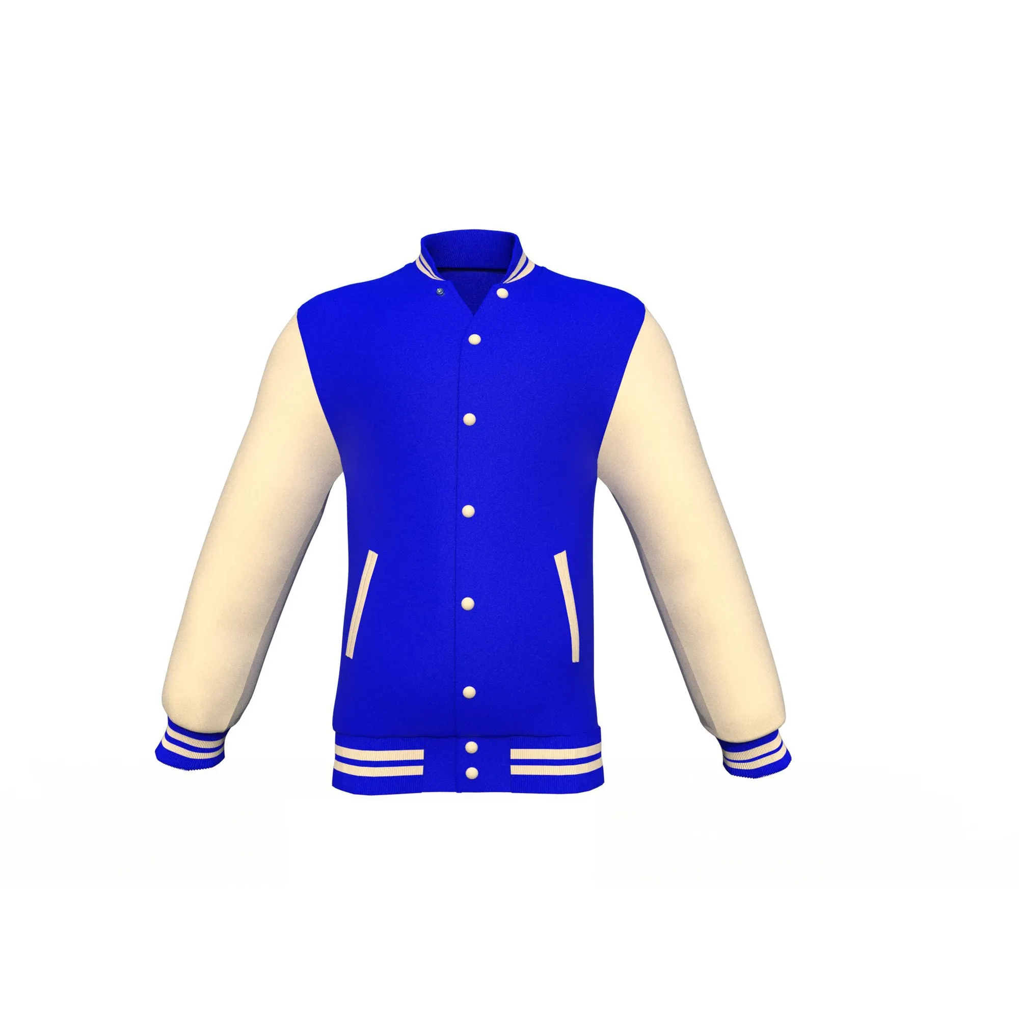 Blue Varsity Letterman Jacket with Cream Sleeves