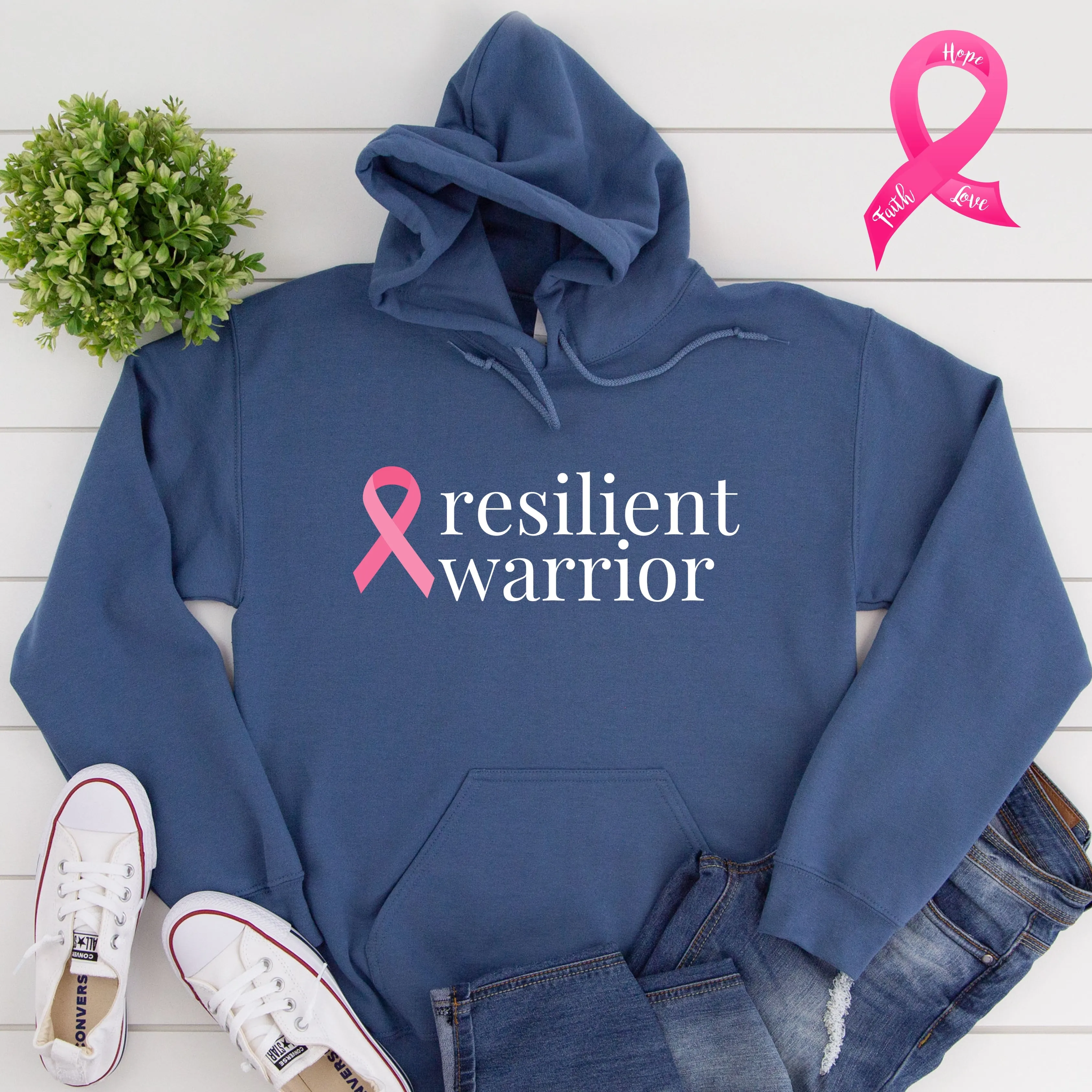 Breast Cancer "resilient warrior" Ribbon Hoodie (Several Colors Available)