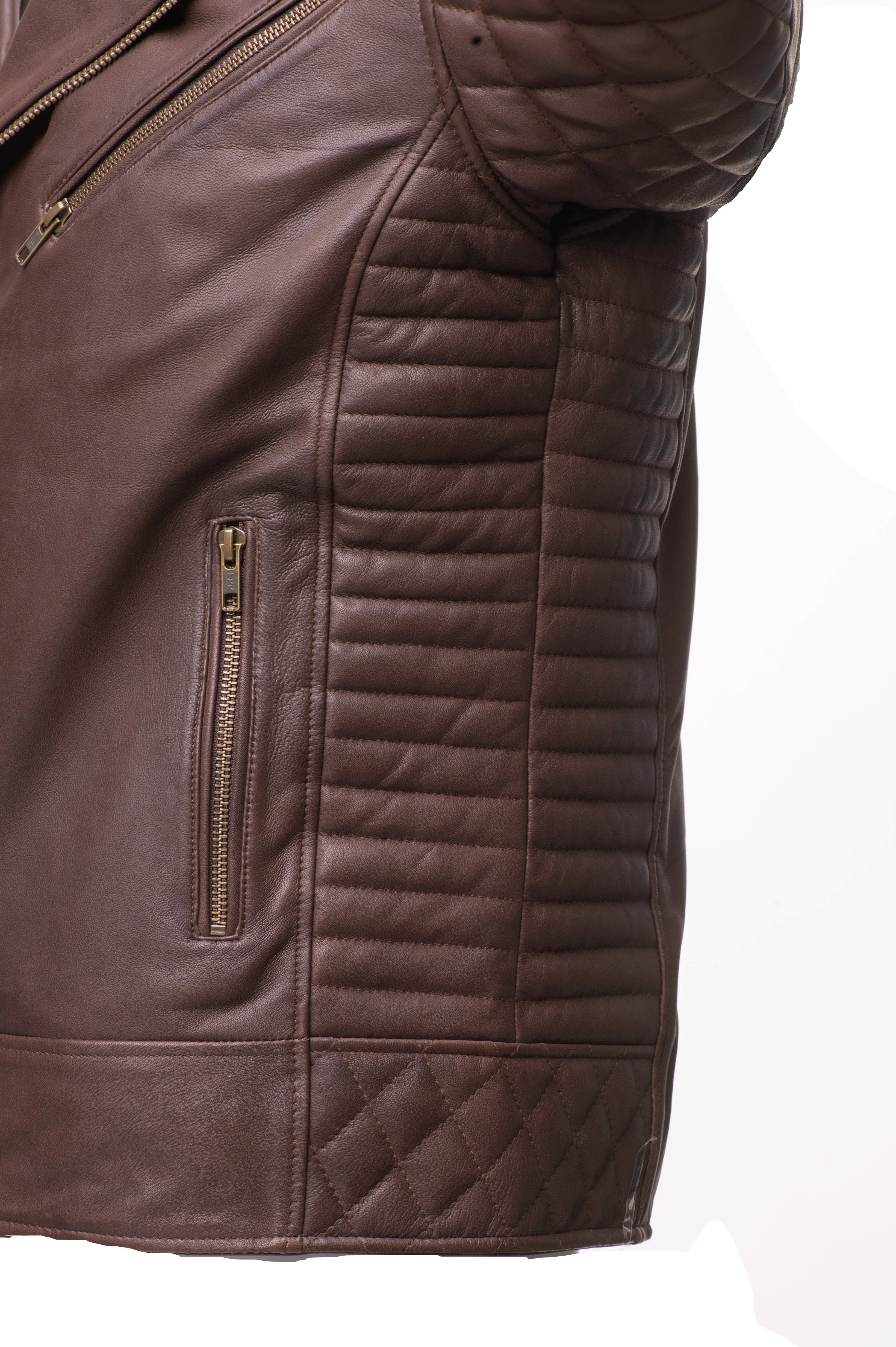 Brown Quilted Biker leather jacket with diamond stitching details