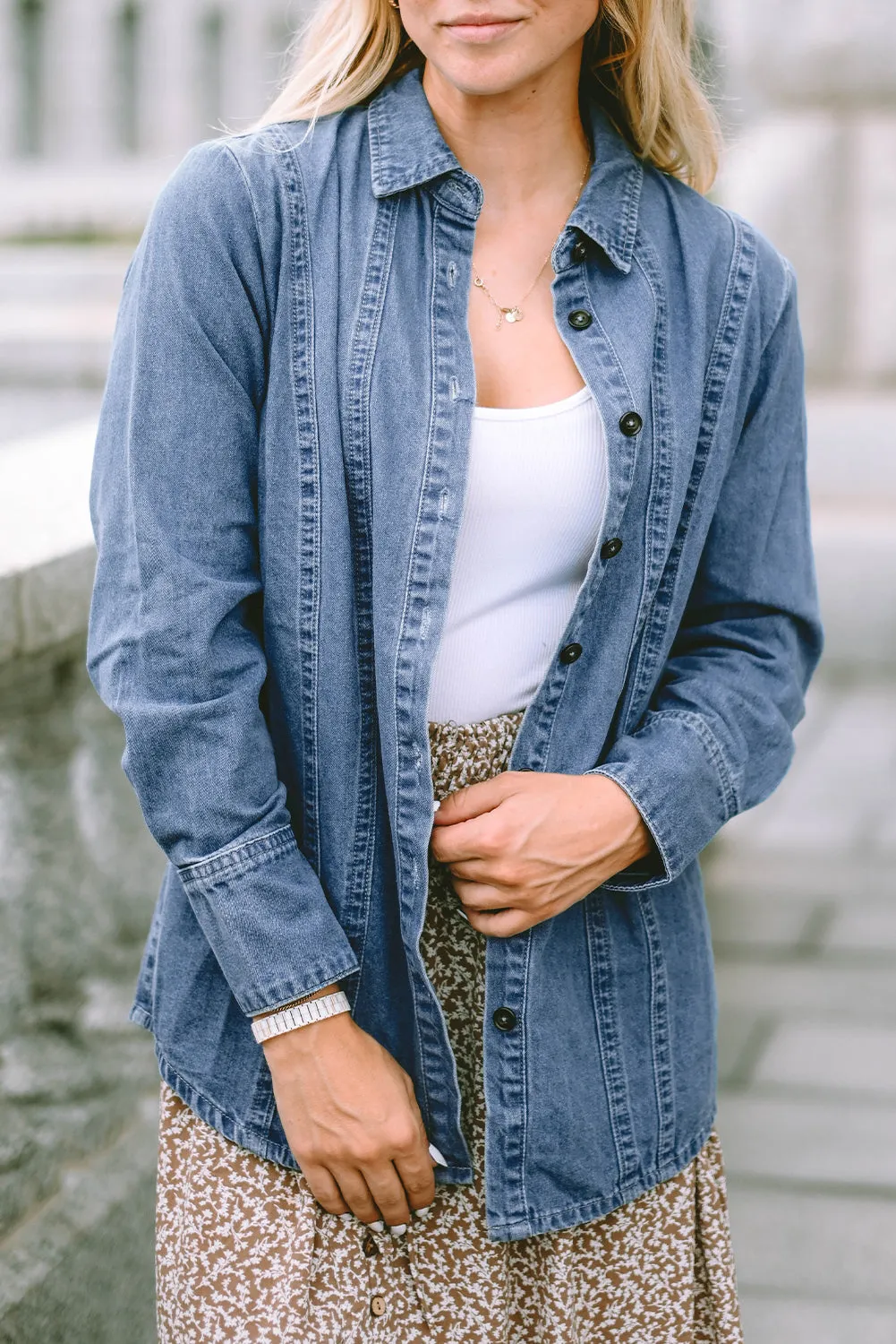 Button-up Long Sleeve Denim Shirt Jacket