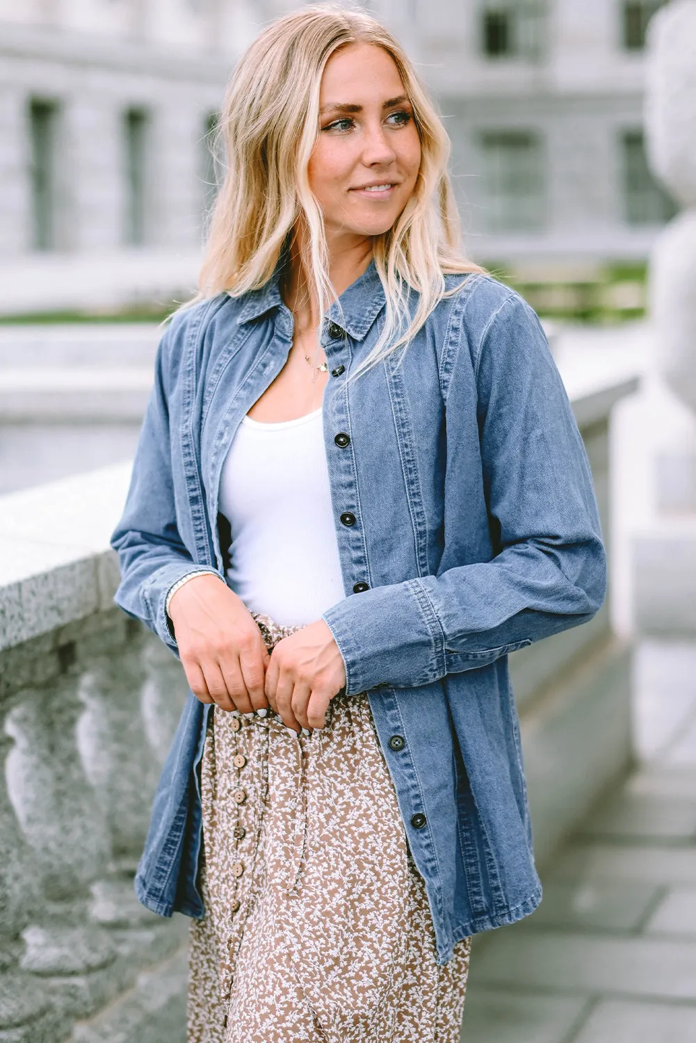 Button-up Long Sleeve Denim Shirt Jacket