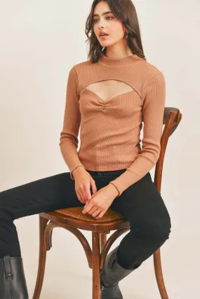 Camel Cut Out Ribbed Blouse