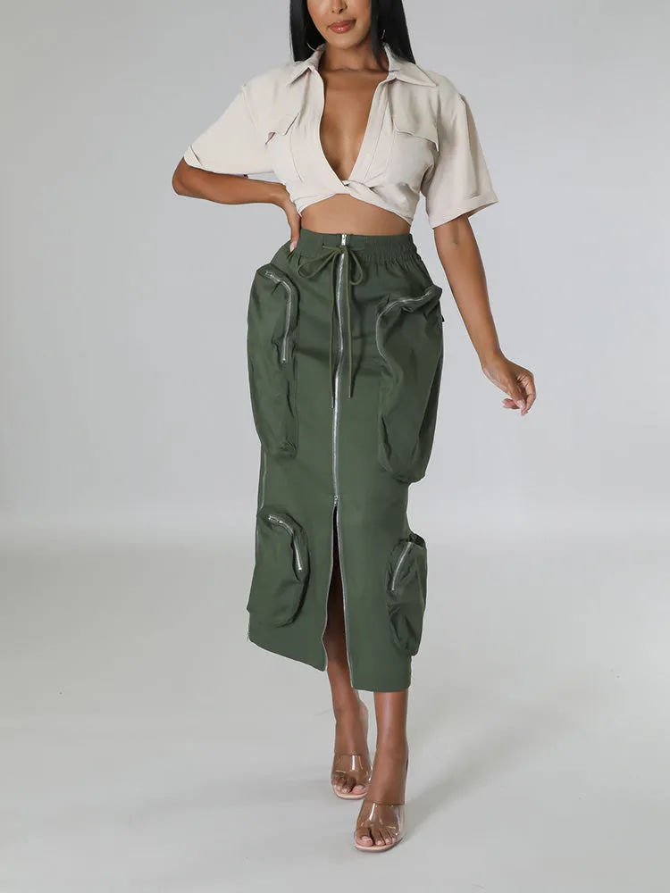 Cargo Pocket Zipper Skirt