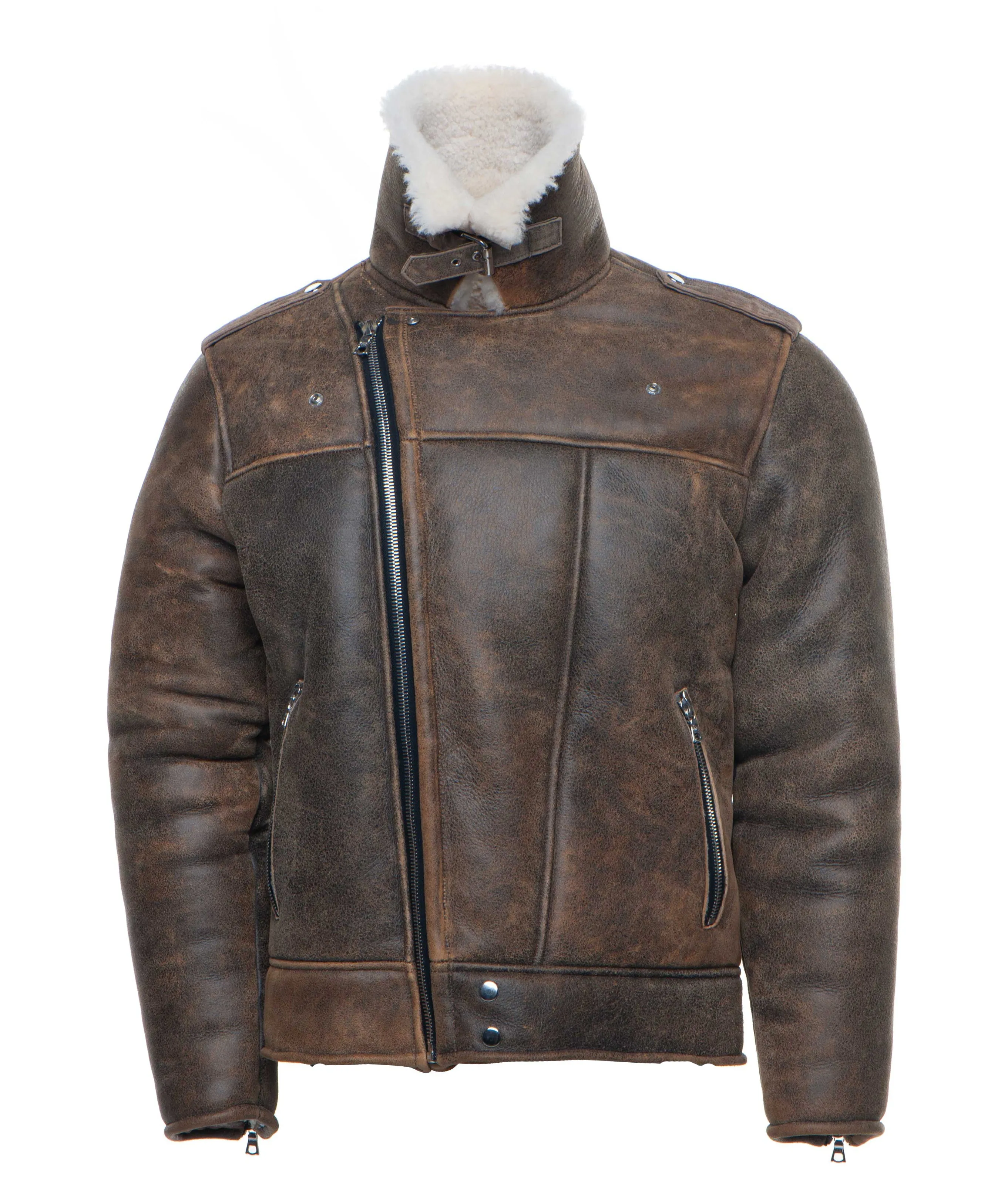 Carter's Distressed Biker bomber Shearling Jacket