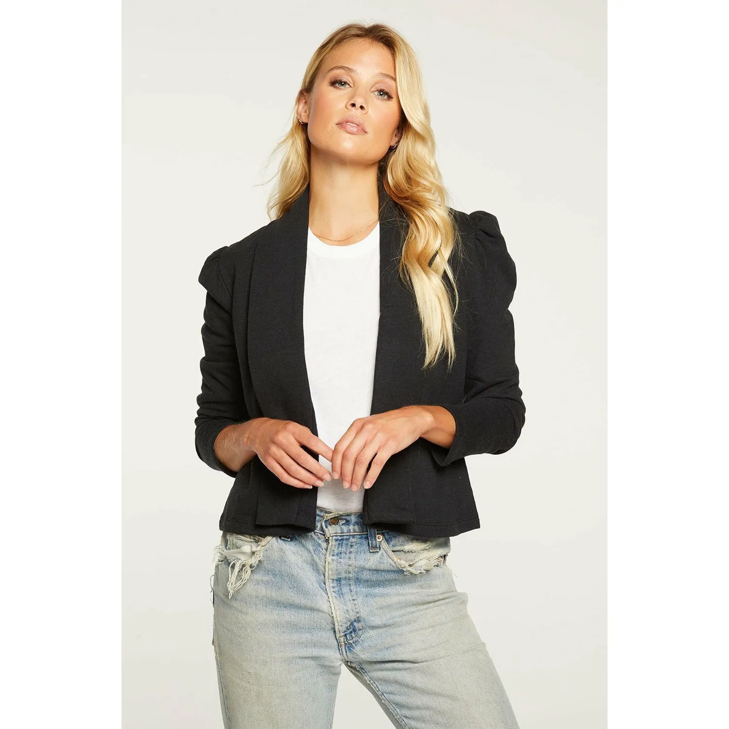 Cashmere Fleece Cropped Puff Sleeve Blazer