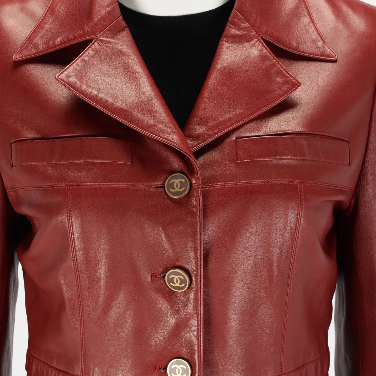 Chanel Red Lambskin CC Button Coat FR 40