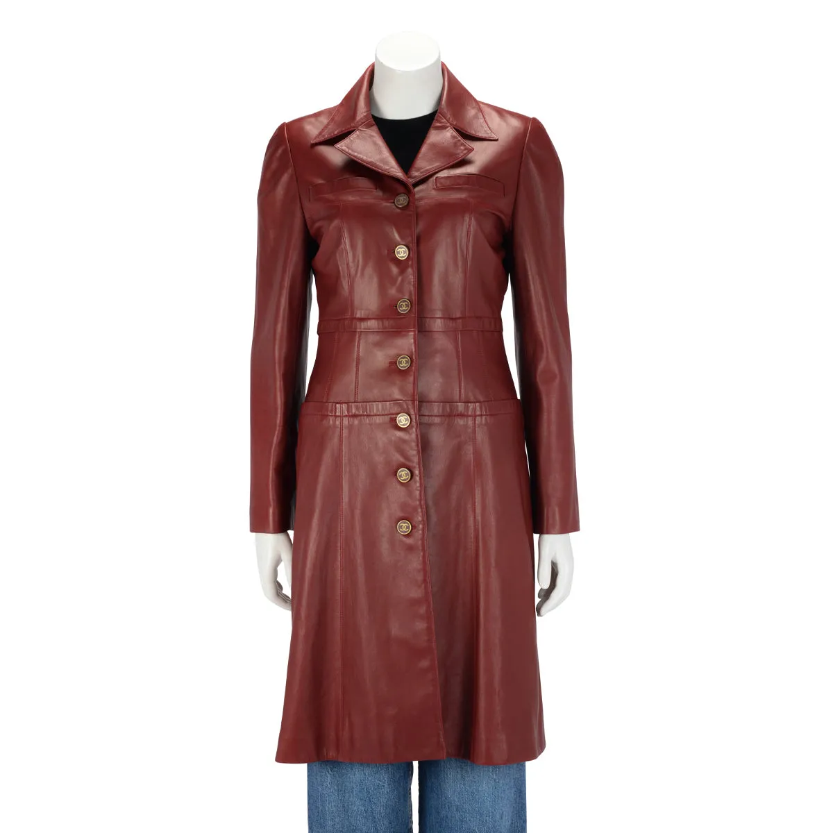 Chanel Red Lambskin CC Button Coat FR 40