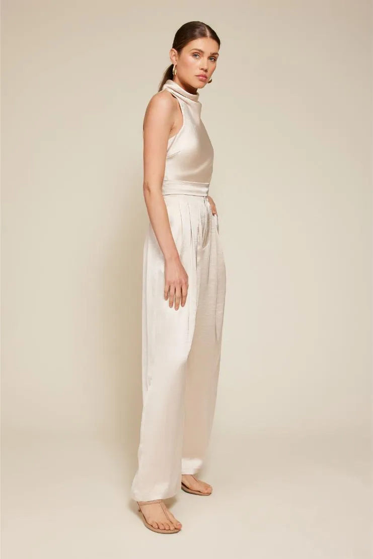 Cherie Pleated Satin Halter & Trousers (Sold Separately) - Champagne