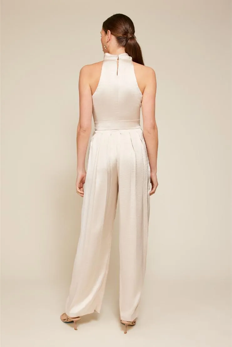 Cherie Pleated Satin Halter & Trousers (Sold Separately) - Champagne