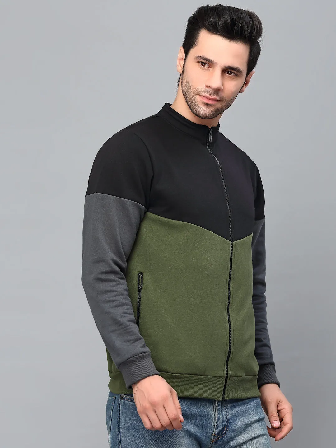 Color Blocked High Neck Fleece Jacket