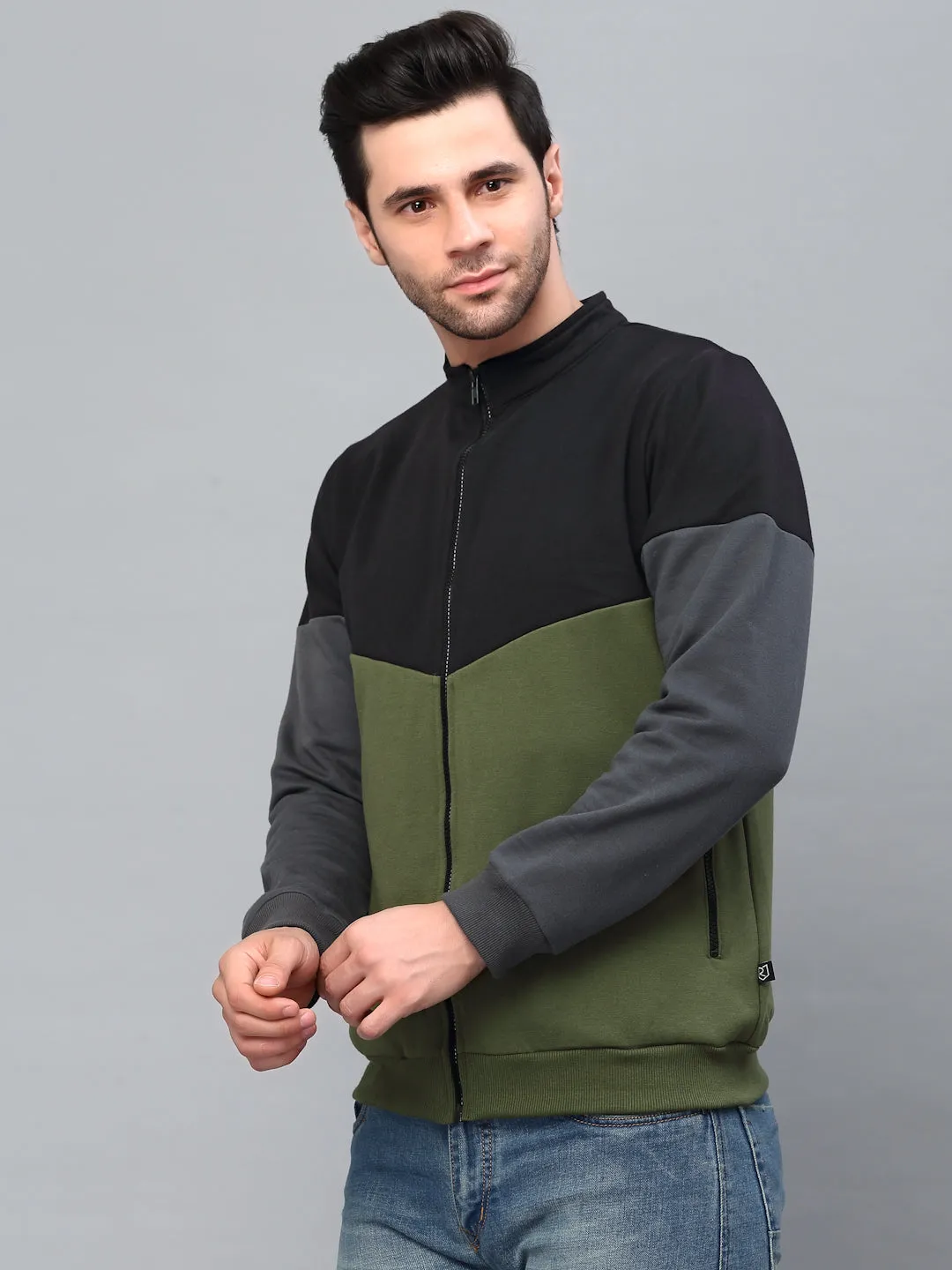 Color Blocked High Neck Fleece Jacket