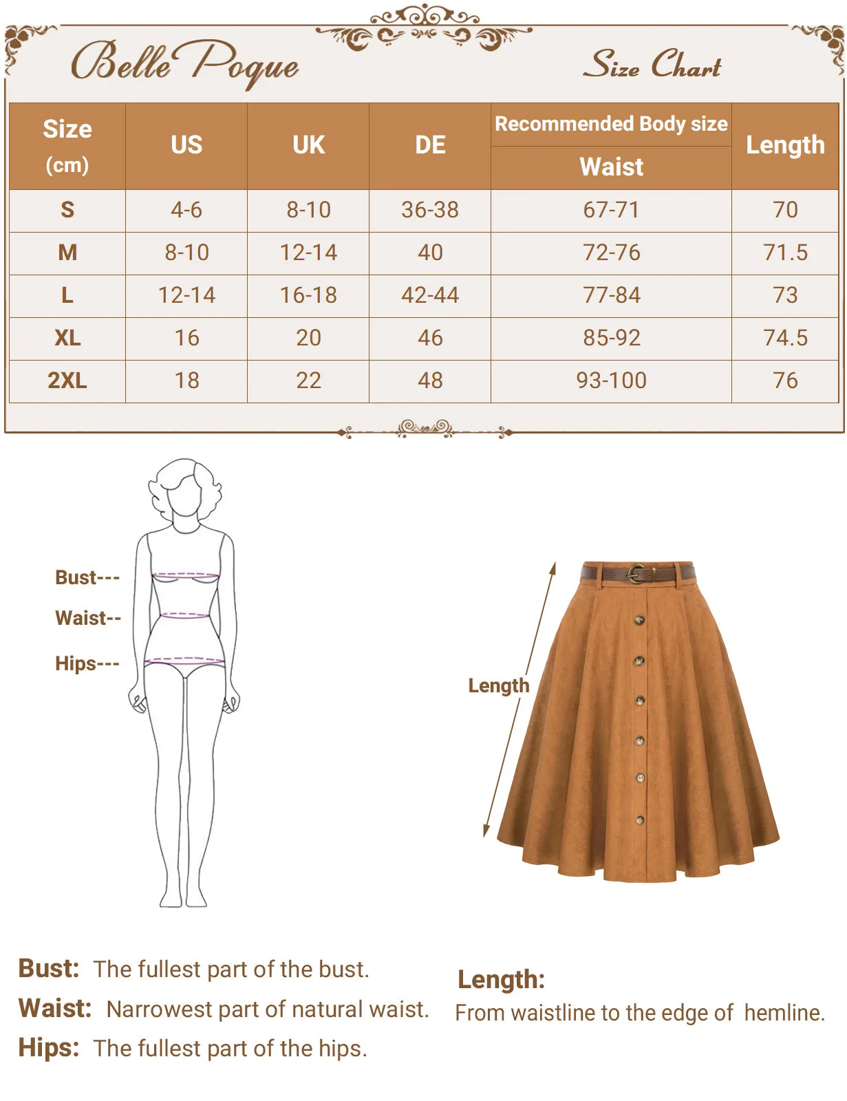 Corduroy Skirt with Belt Elastic High Waist Mid-Calf Swing Skirt