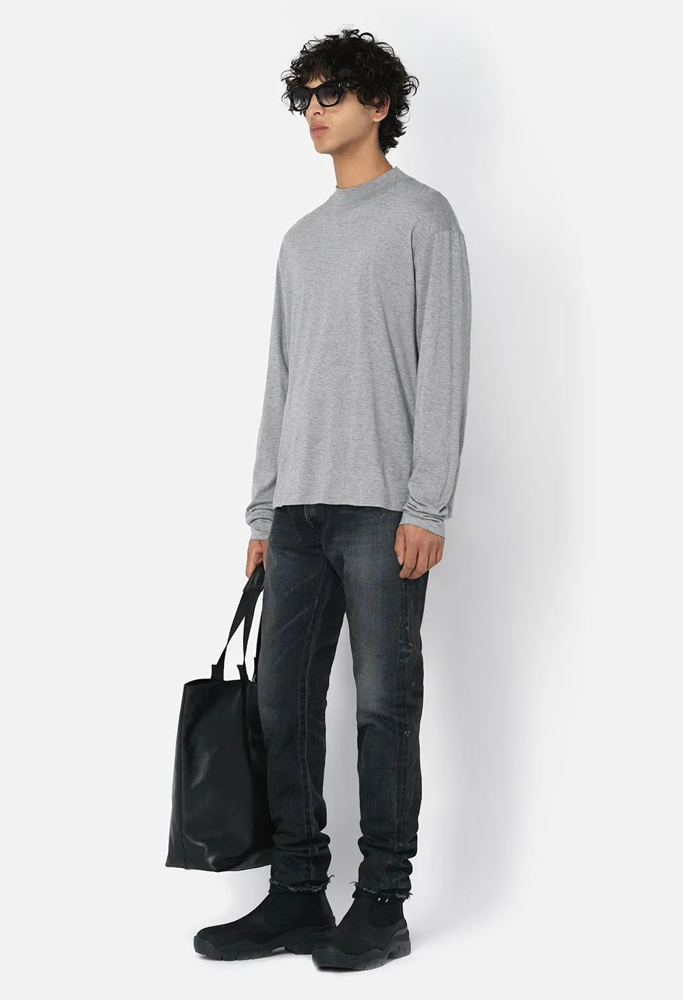 Cotton Cashmere Mock Neck / Grey