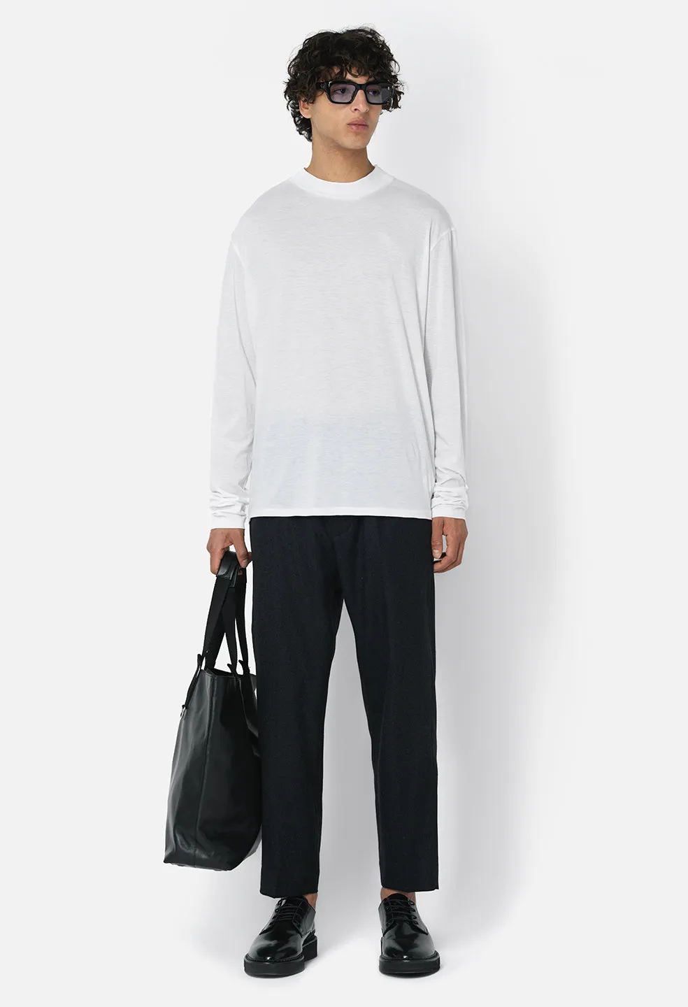 Cotton Cashmere Mock Neck / White